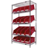 Slanted Wire Shelf with Bins, 5 Tiers, 36" W x 63" H x 18" D Consource