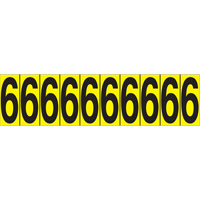 Rep&egrave;res adh&eacute;sifs &agrave; chiffres individuels, 6, 1-15/16" h, Noir sur jaune Consource