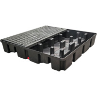 Palette emboîtable avec drain pour contr&ocirc;le des d&eacute;versements, Capacit&eacute; de d&eacute;versement 66 gal. US, 49" x 49" x 10,5" Consource
