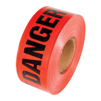 Reinforced Grade Barricade Tape, English, 3" W x 500' L, 5 mils, Black on Red Consource