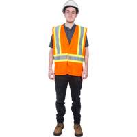 Traffic Safety Vest, High Visibility Orange, Medium, Polyester Consource