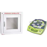 AED Plus&reg; Defibrillator with Alarmed Flush Wall Cabinet, Automatic, English, Class 4 Consource