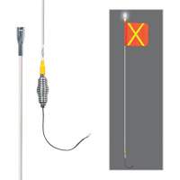 Tiges de s&eacute;curit&eacute; tout-temps de s&eacute;rie lourde avec lumi&egrave;re DEL constante Safety Whip, Fixation Ressort, Hauteur 5', Orange avec X r&eacute;fl&eacute;chissant Consource