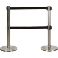 Dual Belt Crowd Control Barrier, Steel, 35" H, Black Tape, 7' Tape Length Consource