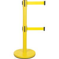 Dual Belt Crowd Control Barrier, Steel, 35" H, Yellow Tape, 7' Tape Length Consource