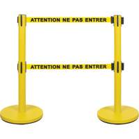Dual Belt Crowd Control Barrier, Steel, 35" H, Yellow Tape, 7' Tape Length Consource