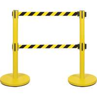 Dual Belt Crowd Control Barrier, Steel, 35" H, Black/Yellow Tape, 7' Tape Length Consource