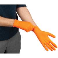 Heavyweight Tactile Grip Examination Gloves, Small, Nitrile, 8-mil, Powder-Free, Orange Consource
