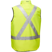 Bisley&reg; X-Back Reversible Puffer Vest, High Visibility Lime-Yellow, Small, Polyester Consource