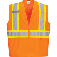 Contrast-Striped Safety Vest, High Visibility Orange, Small, Polyester Consource