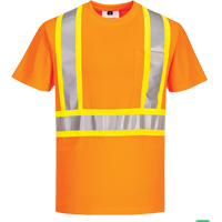 Contrast-Striped Safety T-Shirt, Polyester, Small, High Visibility Orange Consource