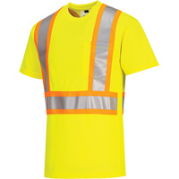 Contrast-Striped Safety T-Shirt, Polyester, Small, High Visibility Lime-Yellow Consource