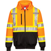 Contrast-Striped Safety Hoodie, Small, Black/High Visibility Orange Consource