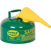 Bidon de s&eacute;curit&eacute; pour les combustibles avec entonnoir, Type I, Acier galvanis&eacute;, 2,5 gal. US, Vert, Homologu&eacute; FM/List&eacute; UL/ULC Consource