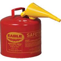 Bidon de s&eacute;curit&eacute; pour les produits inflammables avec entonnoir, Type I, Acier galvanis&eacute;, 5 gal. US, Rouge, Homologu&eacute; FM/List&eacute; UL/ULC Consource