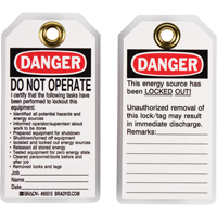 &eacute;tiquettes de verrouillage, Plastique, 3" la x 5-1/2" h, Anglais Consource