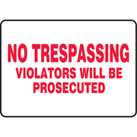 Enseigne  No Trespassing , 7" x 10", Vinyle, Anglais Consource
