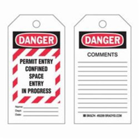 "Confined Space" Tags, Polyester, 3" W x 5-3/4" H, English Consource