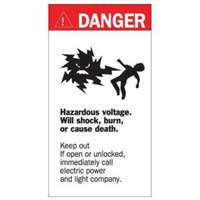 Enseigne Danger Hazardous Voltage, 8" x 4-1/2", Acrylique, Anglais avec pictogramme Consource