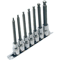 Jeu de douilles &agrave; embouts longs et sph&eacute;riques de 4" SAE LHSW-3807, Sph&egrave;re hexagonale, Prise 3/8", 7 mr Consource
