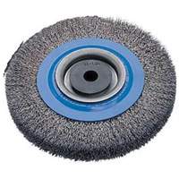 Crimped Wire Bench Wheel Brush, 6" Dia., 0.0118" Fill, 1/2" - 1-1/4" Arbor Consource