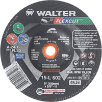 Meules &agrave; moyeu d&eacute;port&eacute; Flexcut, 6", 24 Grain, Oxyde d'aluminium, 5/8"-11, 10 200 Tr/min, Type 29 Consource