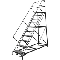 Safety Slope Rolling Ladder, 10 Steps, Perforated, 50° Incline, 100" High Consource