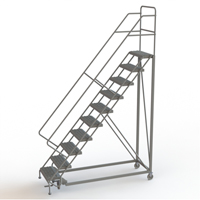 Safety Slope Rolling Ladder, 10 Steps, Serrated, 50° Incline, 100" High Consource