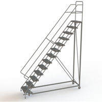 Safety Slope Rolling Ladder, 13 Steps, Serrated, 50° Incline, 130" High Consource