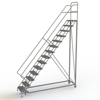 Safety Slope Rolling Ladder, 14 Steps, Serrated, 50° Incline, 140" High Consource