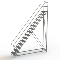 Safety Slope Rolling Ladder, 15 Steps, Serrated, 50° Incline, 150" High Consource