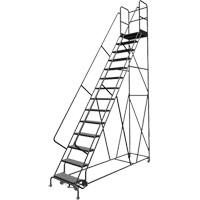 Deep Top Step Rolling Ladder, 14 Steps, 24" Step Width, 140" Platform Height, Steel Consource