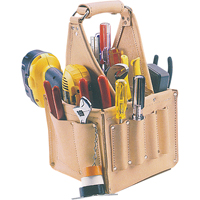 Porte-outils pour &eacute;lectricien et travaux d'entretien, Cuir, 17 pochettes, Beige Consource