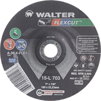 Meules &agrave; moyeu d&eacute;port&eacute; Flexcut, 7", 36 Grain, Oxyde d'aluminium, 7/8", 8600 Tr/min, Type 29 Consource